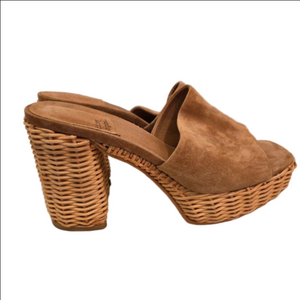 Jeffrey Campbell Brown Suede Woven Rattan Mules Size 9